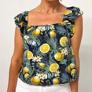 Kori Sleeveless Lemon Floral Ruffle Tank Top